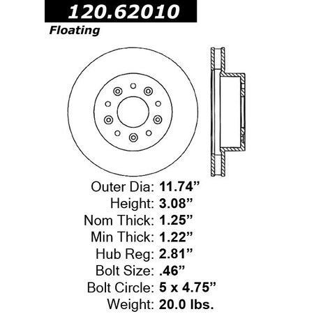 Centric Parts Premium Brake Rotor, 120.62010 120.62010